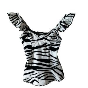 River Island Women’s Zebra Print Corset Flutter Sleeve Top Black White US Size 2